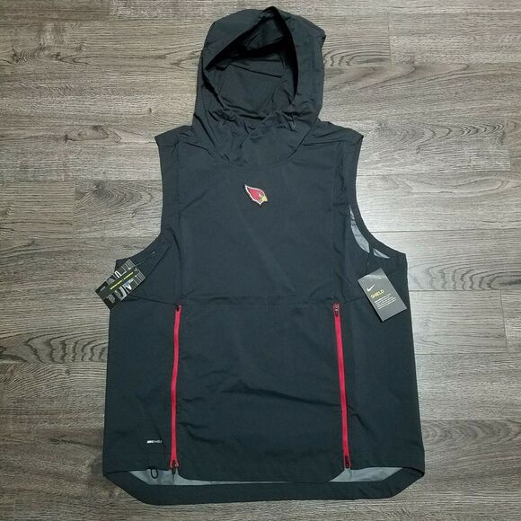 NIKE Arizona Cardinals NFL Shield Fly Rush Hoodie Vest Jacket Mens‎ LARGE Black
